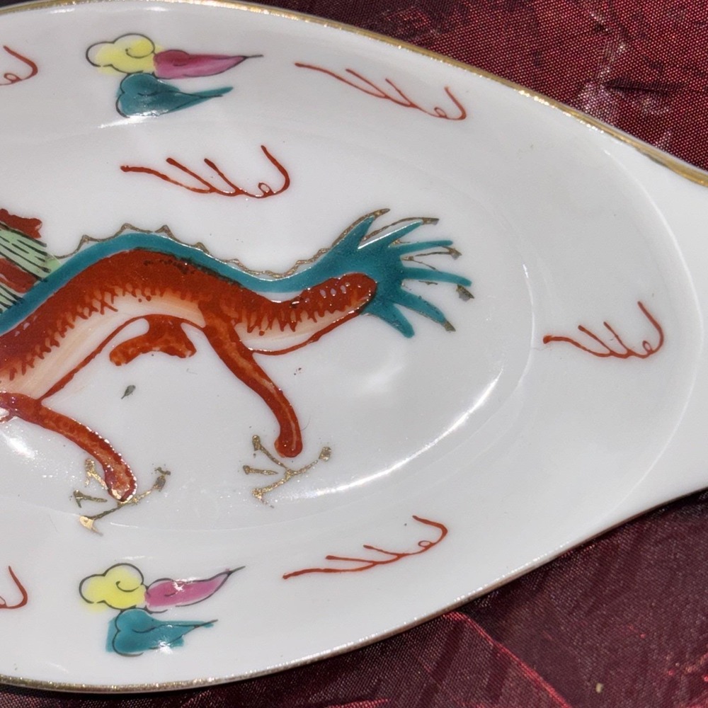 Vintage Red Dragon China Hand Painted  Porcelain Large Spoon Gold Trim TM 839569 - Picture 14 of 16